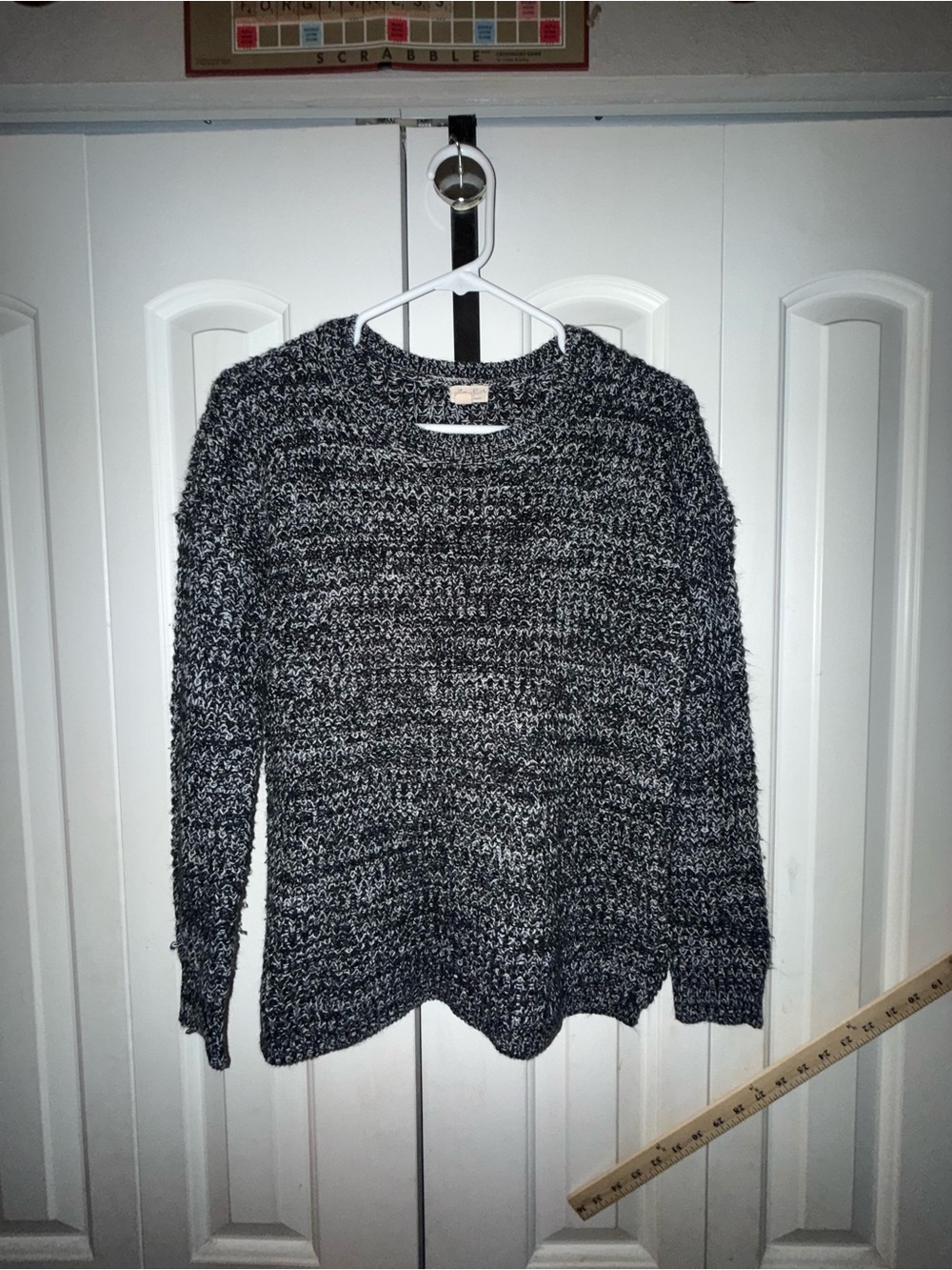 Ultra Flirt Marled Black and White Crewneck Sweater